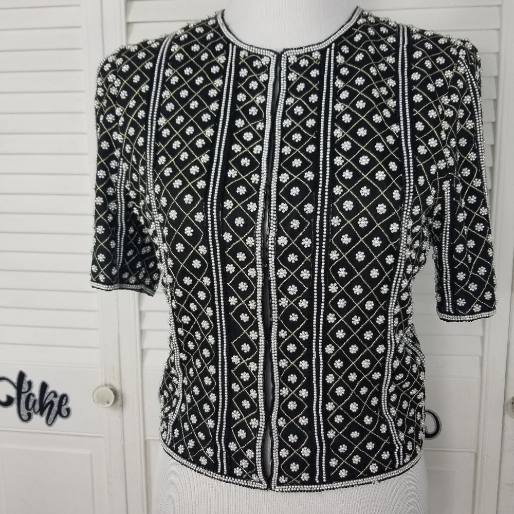 Laurence Kazar silk beaded jacket blazer